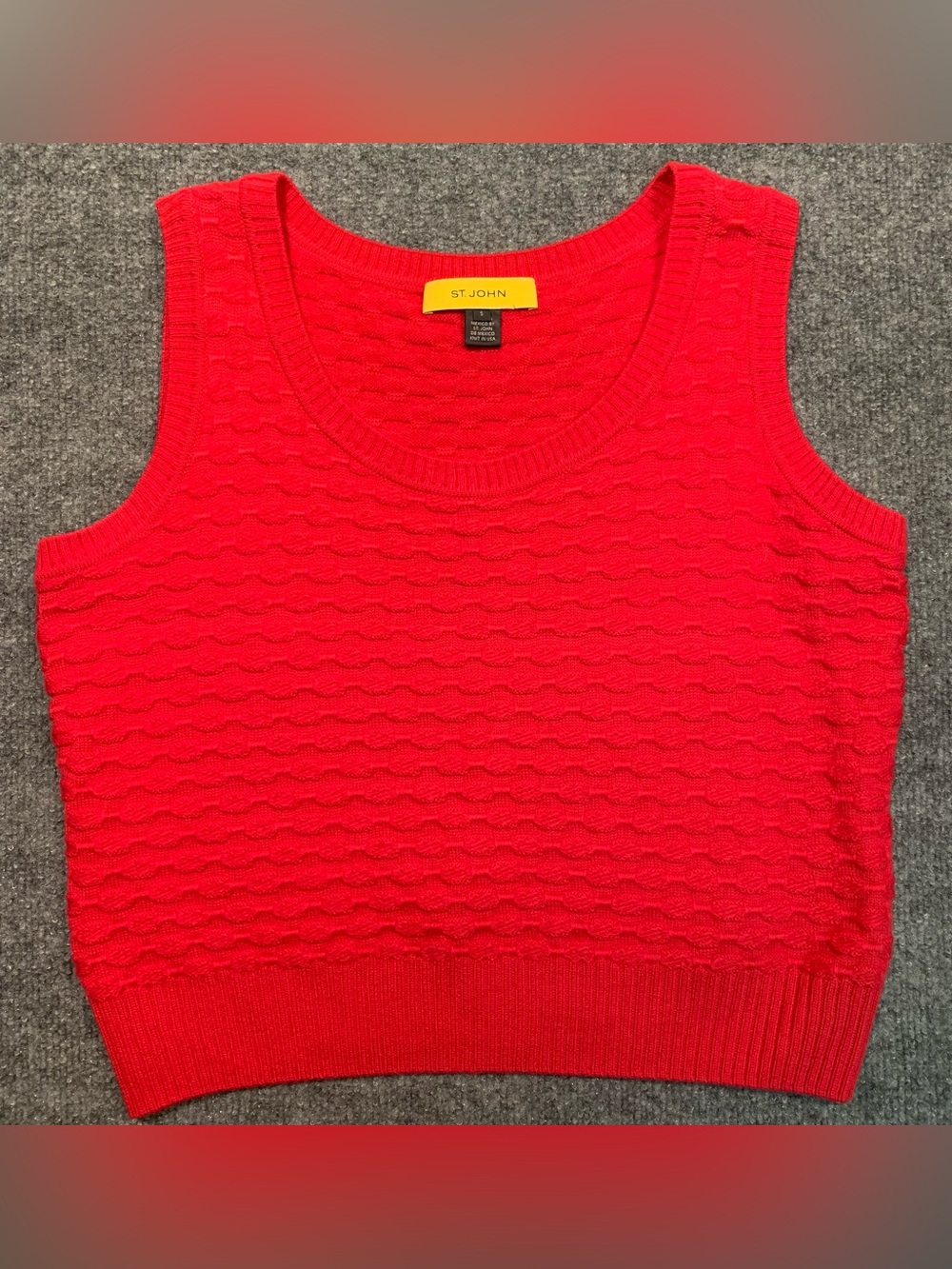 St. John Bright Red Knit Scoop Neck Tank Preppy Old Money Size S